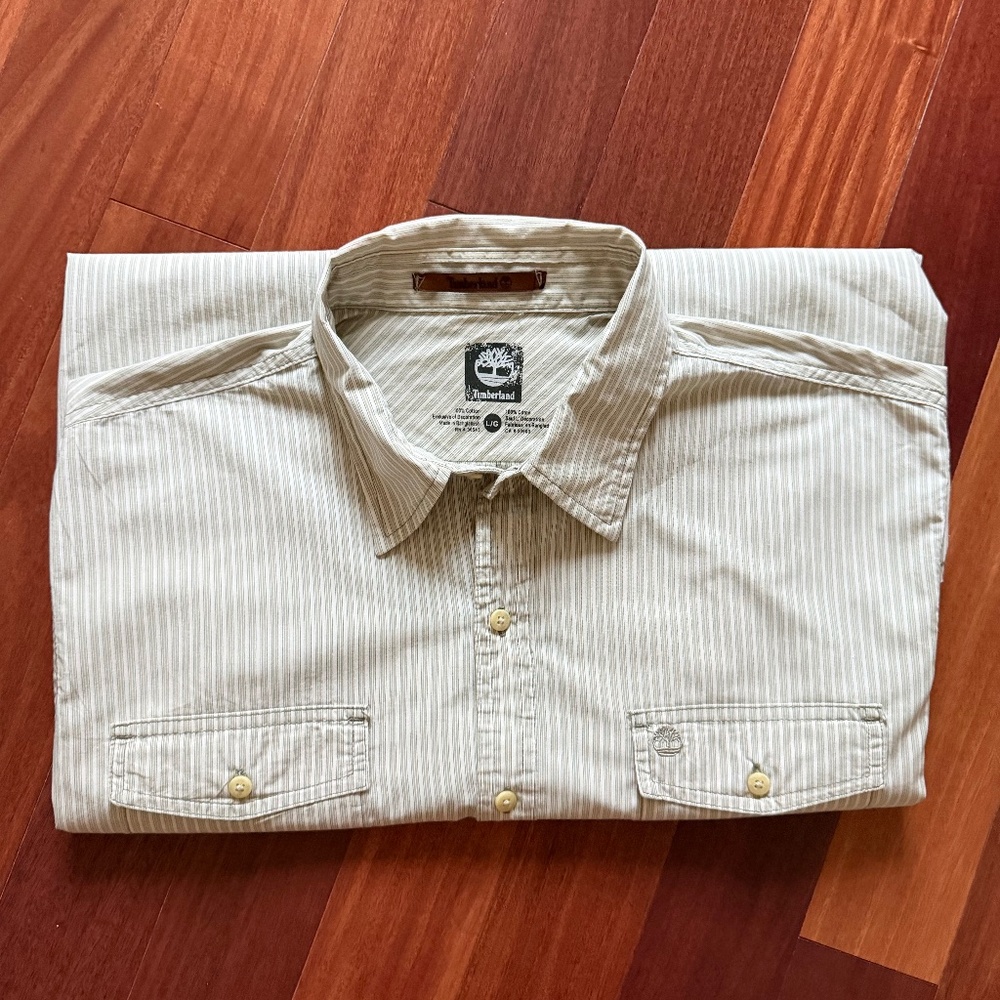 Timberland Men’s 100% Cotton Shirt Classic Regular Fit L G size Striped